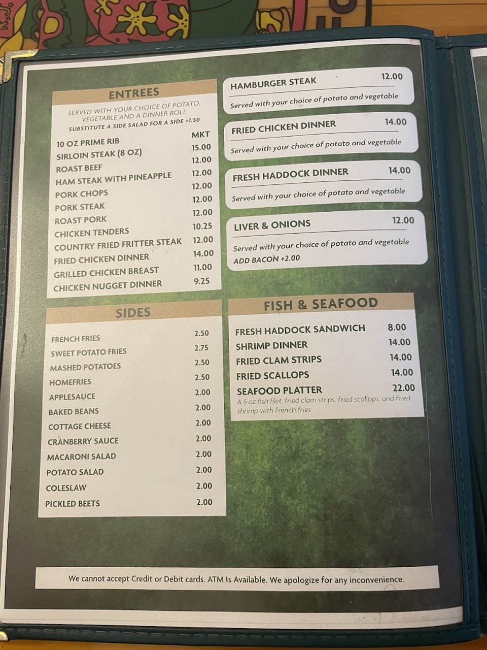 Breakfast, lunch, and dinner menu pages
